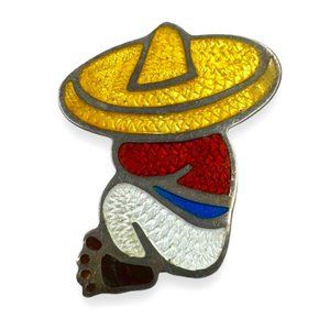Jeronimo Fuentes Sterling Silver Guilloche Enamel Siesta Sombrero Man Brooch